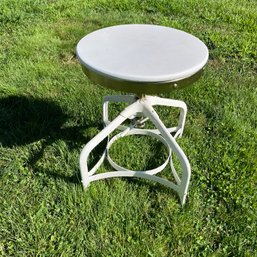 A Restoration Hardware 1940s Style White Metal - Wood Seat - Adjustable - Swivel - Stool