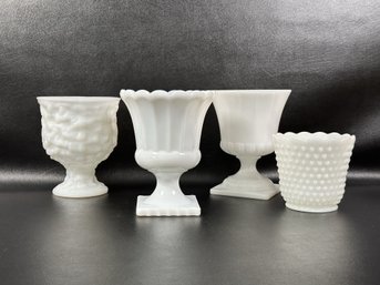 A Grouping Of Vintage Footed Florist Cachepots In Milk Glass