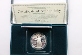 1996 National Community Service Commemorative Silver Proof Dollar Coin