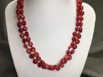 Wonderful Red Coral Bead Necklace - Highly Polished With Sterling Clasp - Natural Form Red Coral - Very Pretty