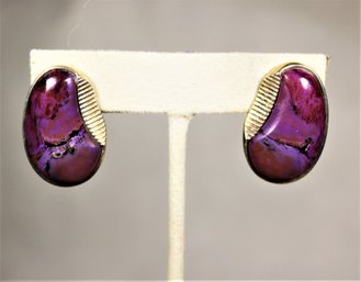 Southwestern Style Sterling Silver Eggplant Color Pierced Earrings