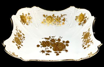 Vintage Barwreath Gloria Fine Porcelain Bavaria Golden Rose 24kt Square Bowl