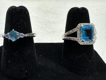 2 Blue Topaz On Sterling Rings