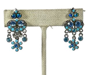 Pair Kirks Folly Blue Rhinestone Clip Earrings