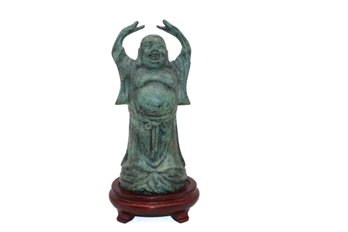 Heavy Metal Buddha Statue With Wood Stand