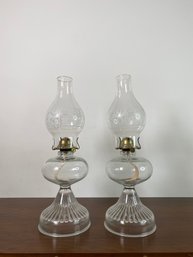 Glass Hurricane Oil Lamps With Etched Glass Shades