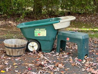 A Yard About Heavy-Duty Lawn Cart & Gardening Bench By Step 2 With A Wooden Half-Barrel Planter