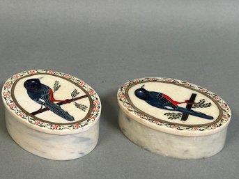 Vintage Marble Keepsake Boxes With Bird Design