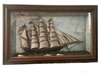 Decorative Vintage Framed Ship Diorama