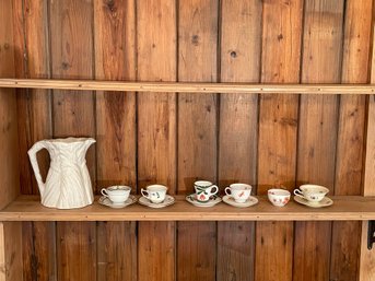 Stoneware Pitcher With Lot Of Tea Cups Some Rosenthal