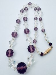 VINTAGE 14K GOLD VICTORIAN CLASP FACETED AMETHYST & CRYSTAL NECKLACE