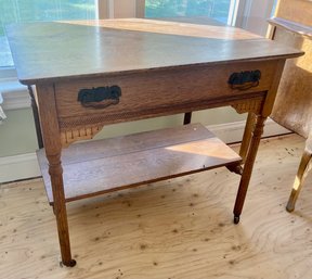 Vintage Oak Table With Drawer And Shelf