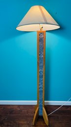 Wooden Table Lamp With Inlaid Ceramic Tile