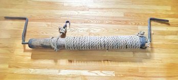 Huge, Almost 7' Total- Wooden Log/ Barrel Winch With Heavy Metal Handles, Rope And Hook Fishing Take Up Reel?