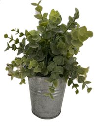 Faux Succulent Greenery In Galvanized Metal Pot
