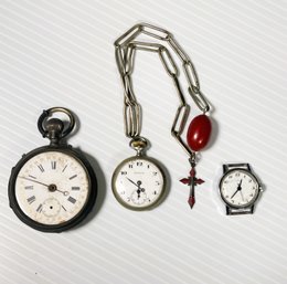 Touring Pocket Watch With Metal Links And Cross Stamped Roma, Unmarked Pocket Watch & Timex- Parts & Repair?