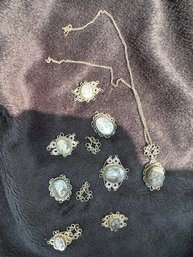 Beautiful Lava Cameo Necklace & Bracelet Pieces