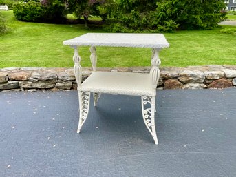Vintage White Painted Wicker Side Table