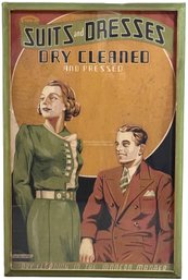 1930s Rare Prof. Framed Pitt Sign Service Dry Cleaner Advertisement Poster ' Suits And Dresses'