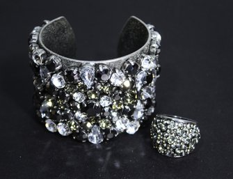 J. Crew Large Rhinestone Encrusted Cuff Bracelet Having Similar Ring Size 8