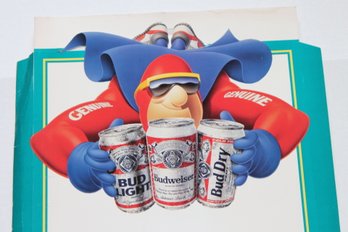 Vintage Large 1991 Budweiser Beer Budman Cardboard Counter Top Advertising Sign Unused