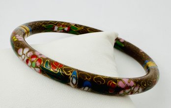 VINTAGE CLOISONNE BROWN WITH PINK/RED/BLUEGREEN FLORAL DESIGN