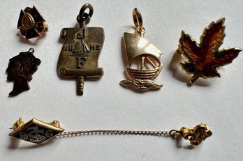 3 Vintage Miniature Pins, 2 Miniature Pendants & 10 Karat Gold Tie Clip