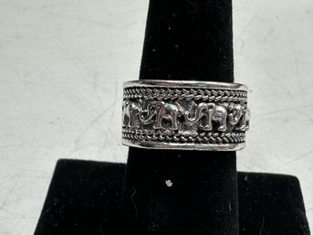 Sterling Silver Band With Elephants