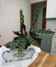 Lovely Combination Of A Calathea Lancifolia (rattlesnake) Plant With A Hand Painted Ceramic Pot From Portugal