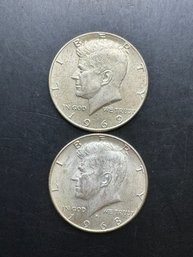 2 Kennedy 40 Silver Half Dollars 1968-D, 1969-D