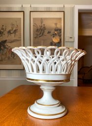 Reticulated Gold Gilt Porcelain Basket Compote