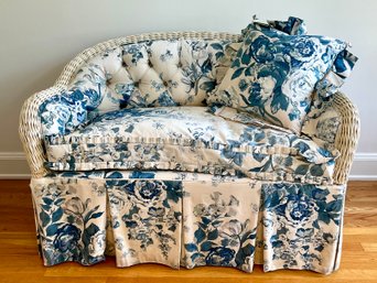 Custom Upholstered Woven Wicker Settee