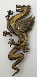 SIGNED JJ 1986 BRONZE TONE DRAGON BROOCH