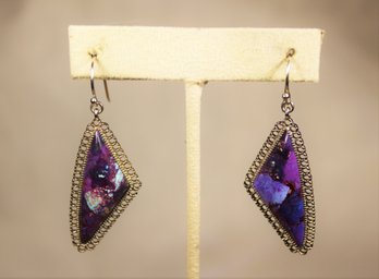 Sterling Silver Mexican Contemporary Dyed Purple Turquoise Pierced Earrings