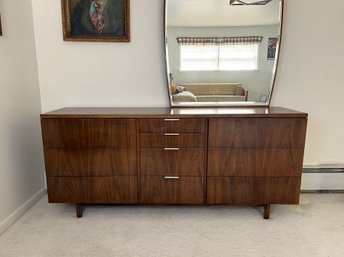 Mid Century John Stuart Ten Drawer Walnut Dresser With Mirror