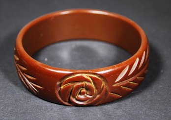 Vintage Red/brown Colored Carved Bakelite Plastic Bangle Bracelet