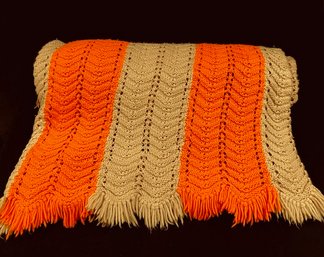 Vintage Hand-crochet Orange & Mustard Afghan Blanket