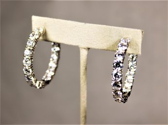 Fine Contemporary Large White Stones Sterling Silver Hoop Eearrings