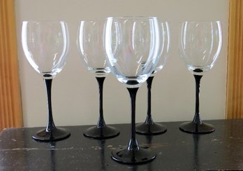 Vintage Black Stem Luminarc Wine Glasses