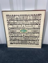 Illustration University Of Cambridge, England Signed By Artist 18.5x18.5 Silver Metal Frame