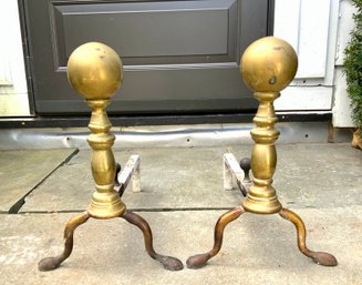 Antique Cannonball Form Andirons