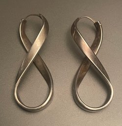 Pair Of Modernist  Sterling Silver Twist Pierced Earrings