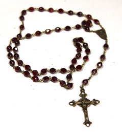 Antique Sterling Silver Rosary Necklace Having Red Colored Crystal Beads