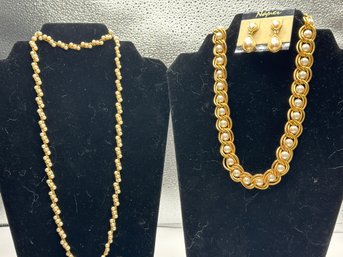 Two Beautiful Sets Of Napier Jewelry - One Pearl Necklace And Bracelet And One Necklace And Earring Set.