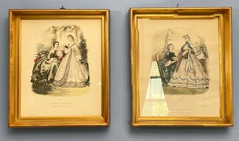 A Pair Of Antique French Fashion Hand Colored Etchings