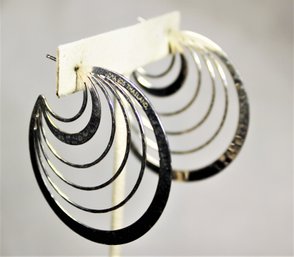 Pair Large Contemporary Hoop Pierced Earrings About 2' In Diameter