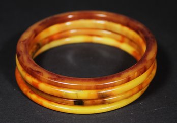 Lot Four Vintage Bakelite Plastic Marbleized Bangle Bracelet Red'/yellow/orange