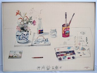 Saul Steinberg  1979 Large Exhibition Poster 'Guild Hall Museum East Hampton New York,' Framed Without Glass