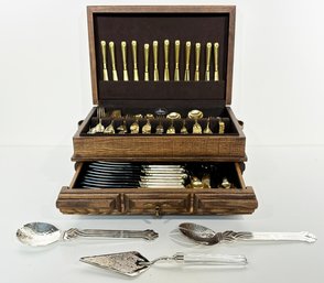 A Vintage English Gold Plated Flatware Serving For 12