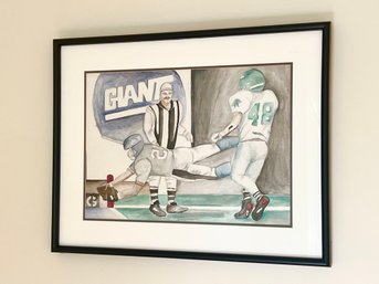 NY Giants Framed Watercolor Painting